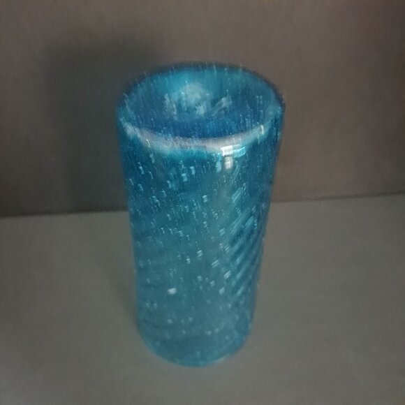 SOLD Hand Blown Blue Bubble Glass Tumbler 5 5/8" Swirl Optic Drinkware Art Glass - Picture 6 of 7